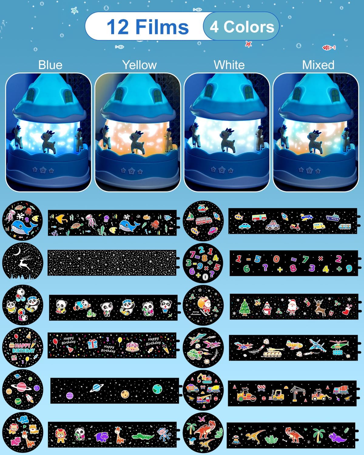 Projector Night Light for Kids, 12 Music 12 Films Light Projector with Timer and Remote Control for Kids Gift