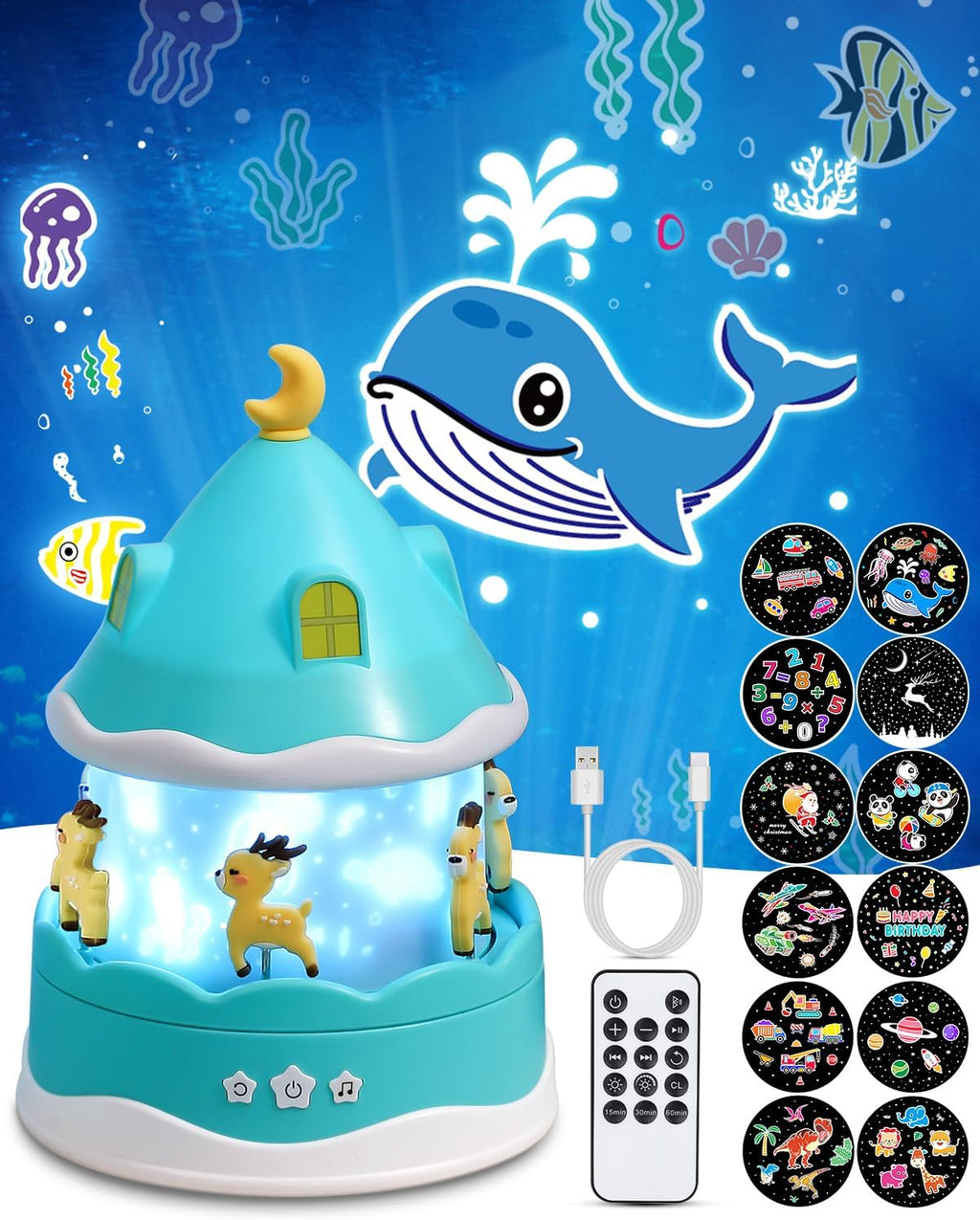 Projector Night Light for Kids, 12 Music 12 Films Light Projector with Timer and Remote Control for Kids Gift