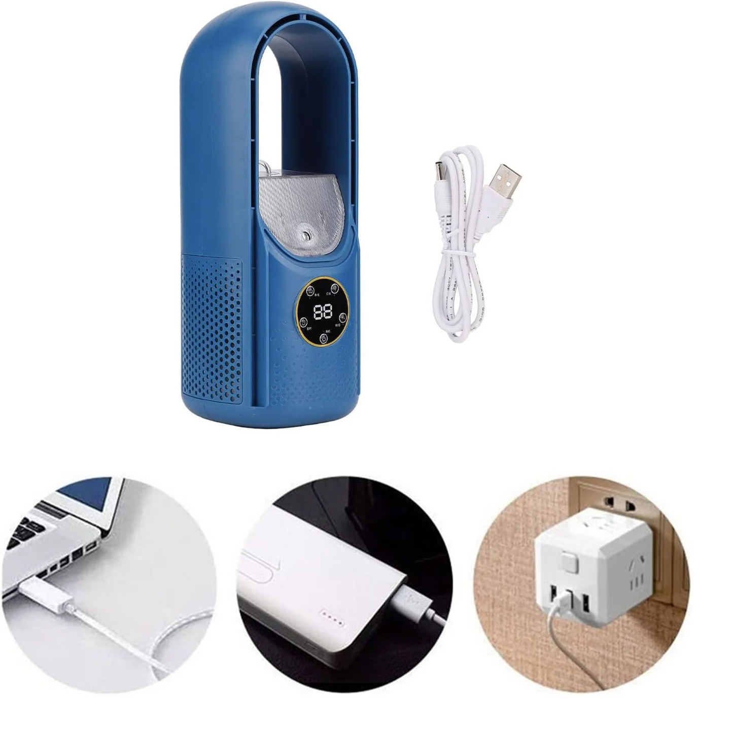 USB Bladeless Desk Fan - Misting & Rechargeable Air