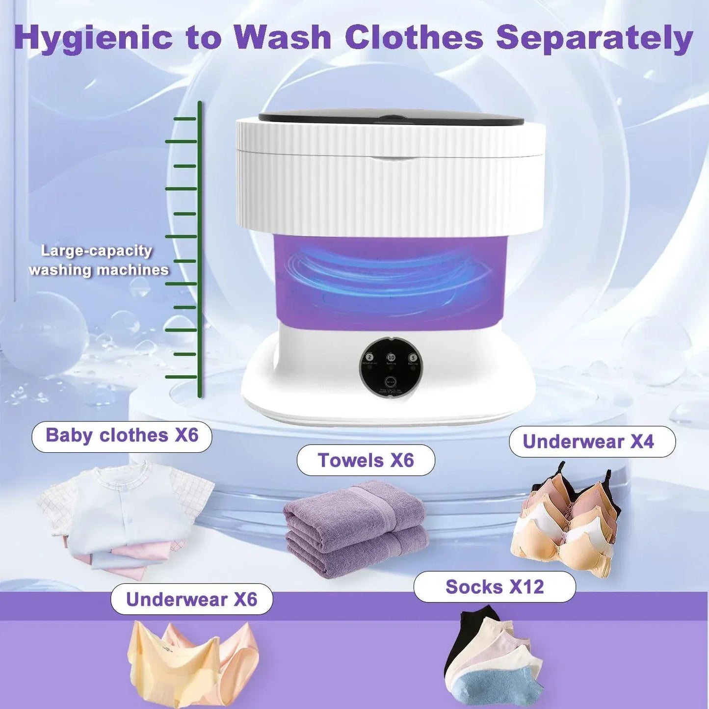 Portable Folding Washing Machine – 16L Mini Washer with 3 Modes
